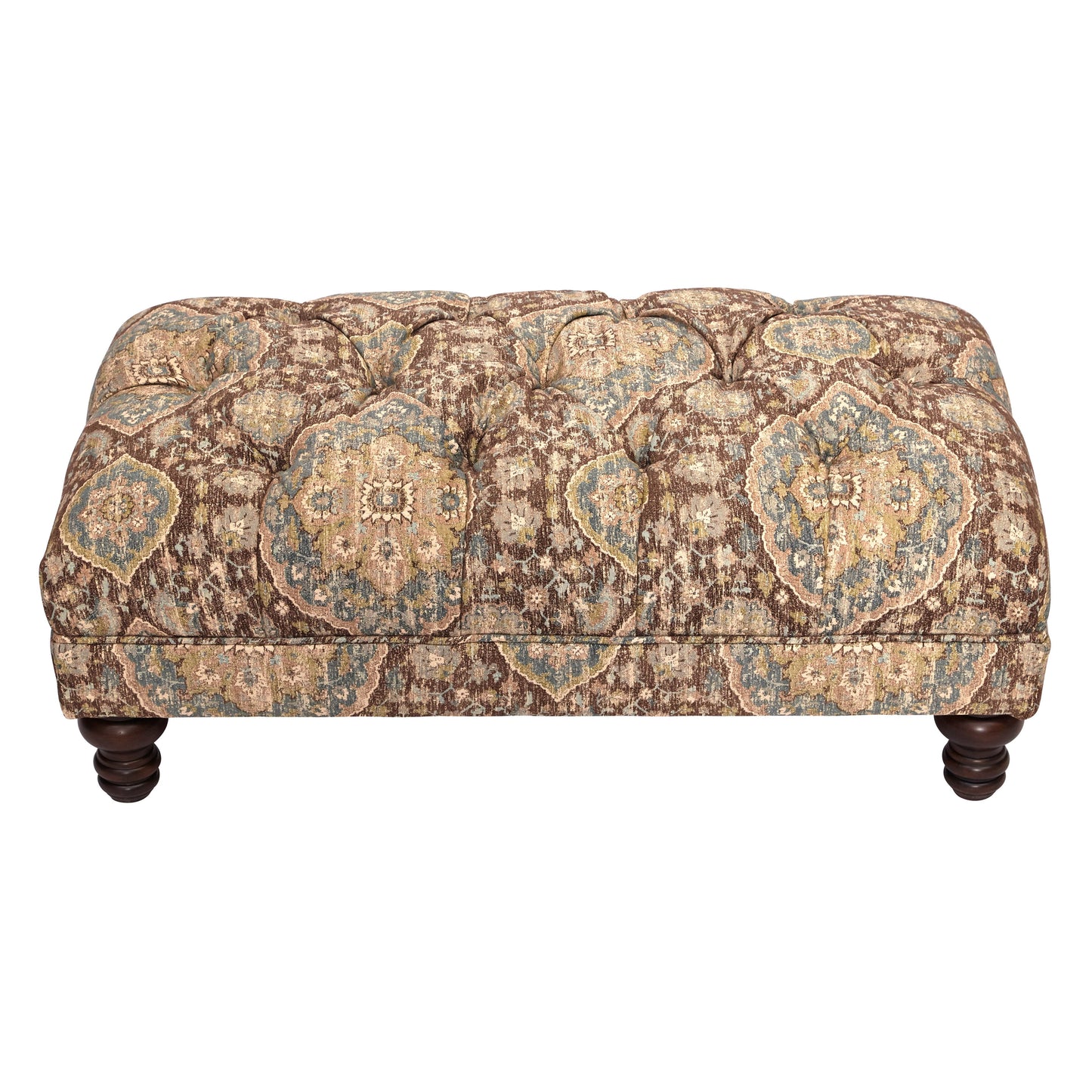 Roundhill Furniture Charbilia Fabric Tufted Cocktail Ottoman in Tapestry Ocean Cliff
