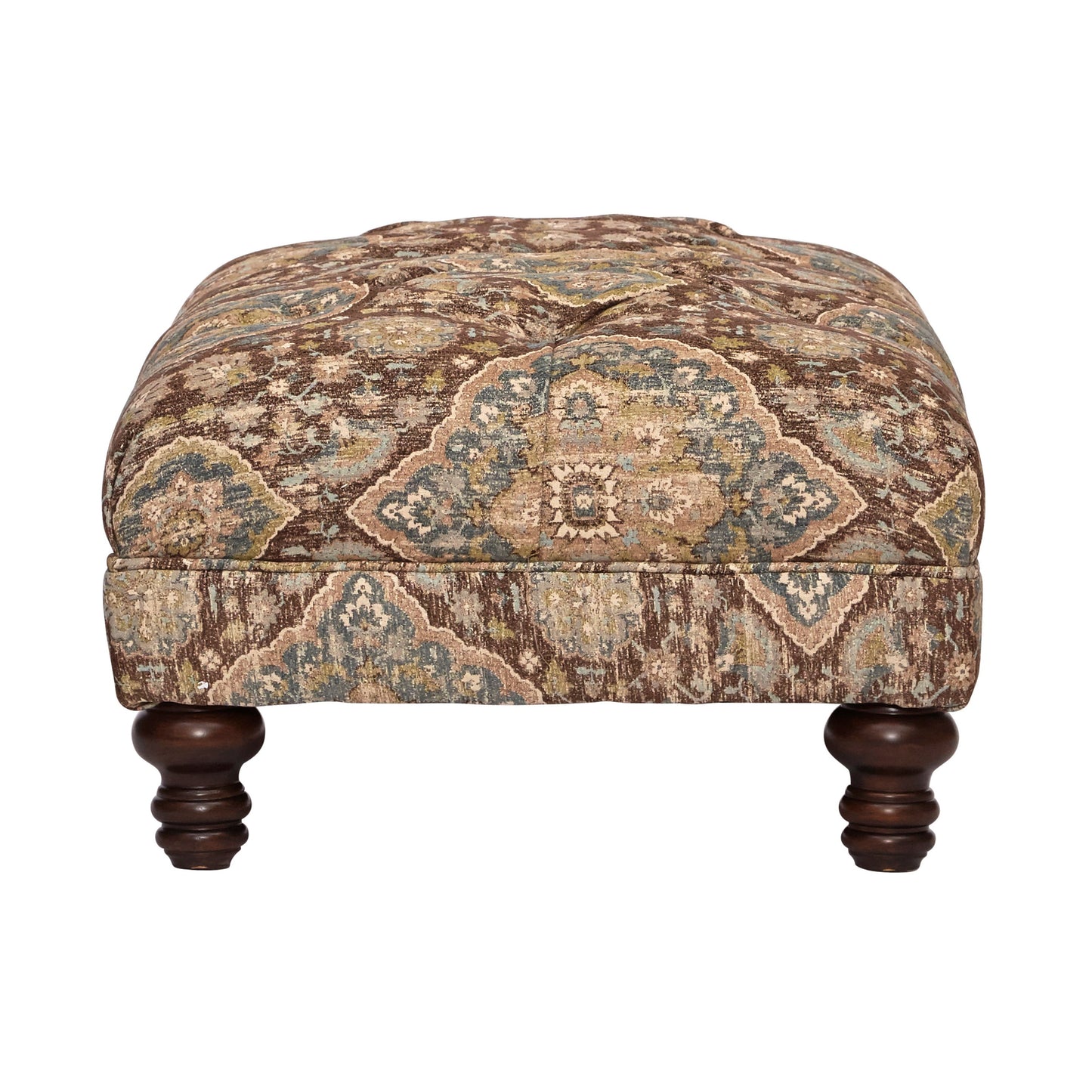 Roundhill Furniture Charbilia Fabric Tufted Cocktail Ottoman in Tapestry Ocean Cliff