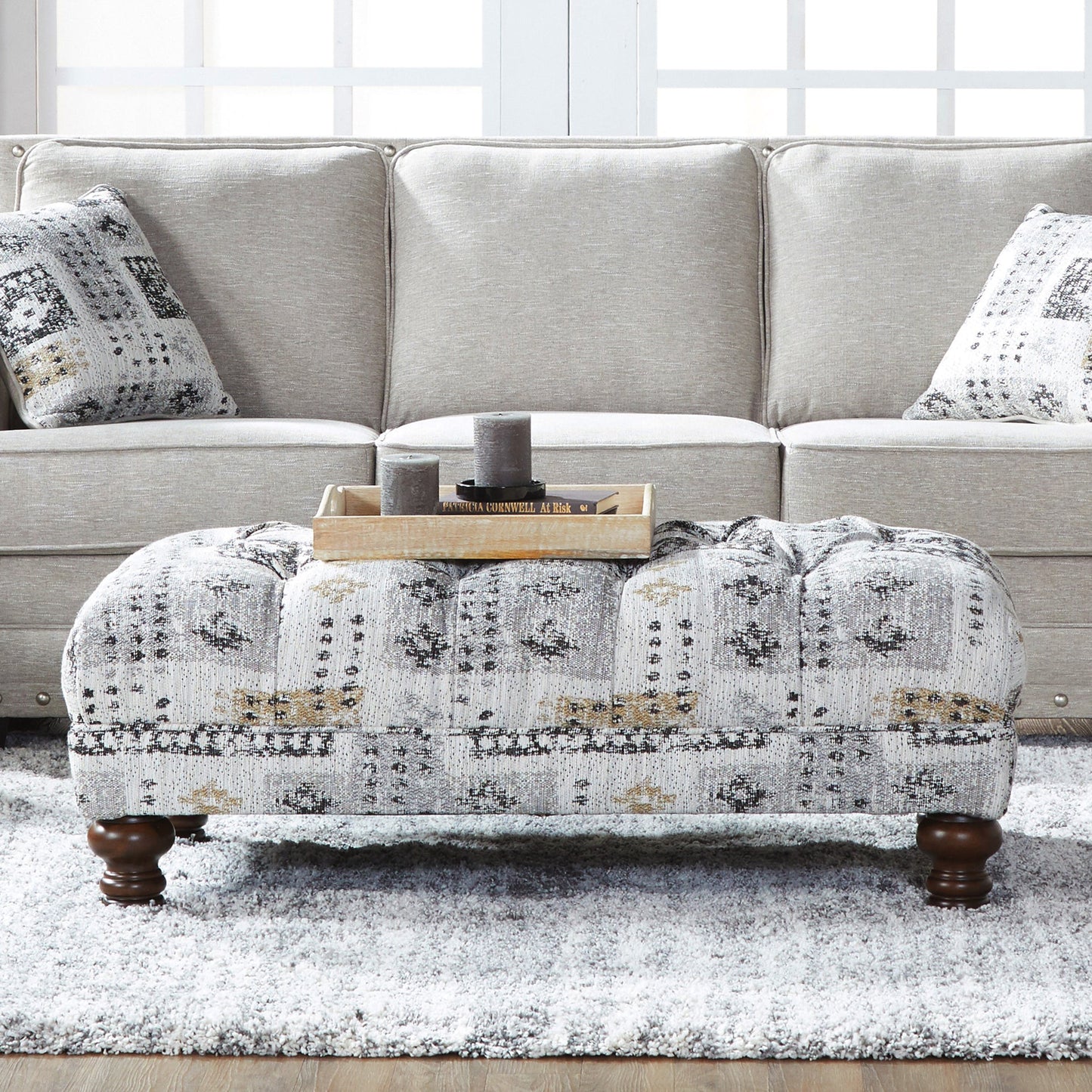 Roundhill Furniture Charbilia Fabric Tufted Cocktail Ottoman in Tupper Onyx