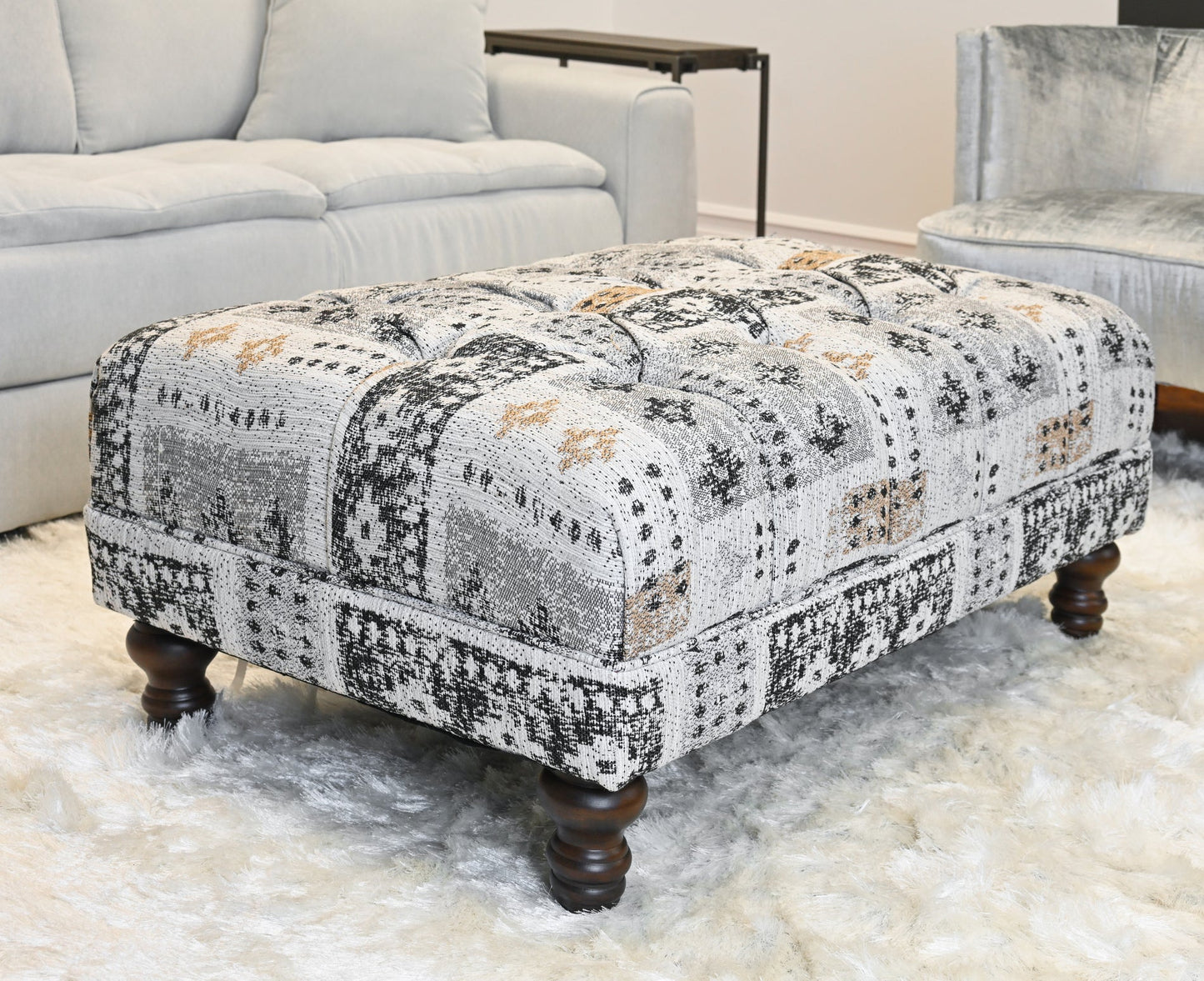 Roundhill Furniture Charbilia Fabric Tufted Cocktail Ottoman in Tupper Onyx
