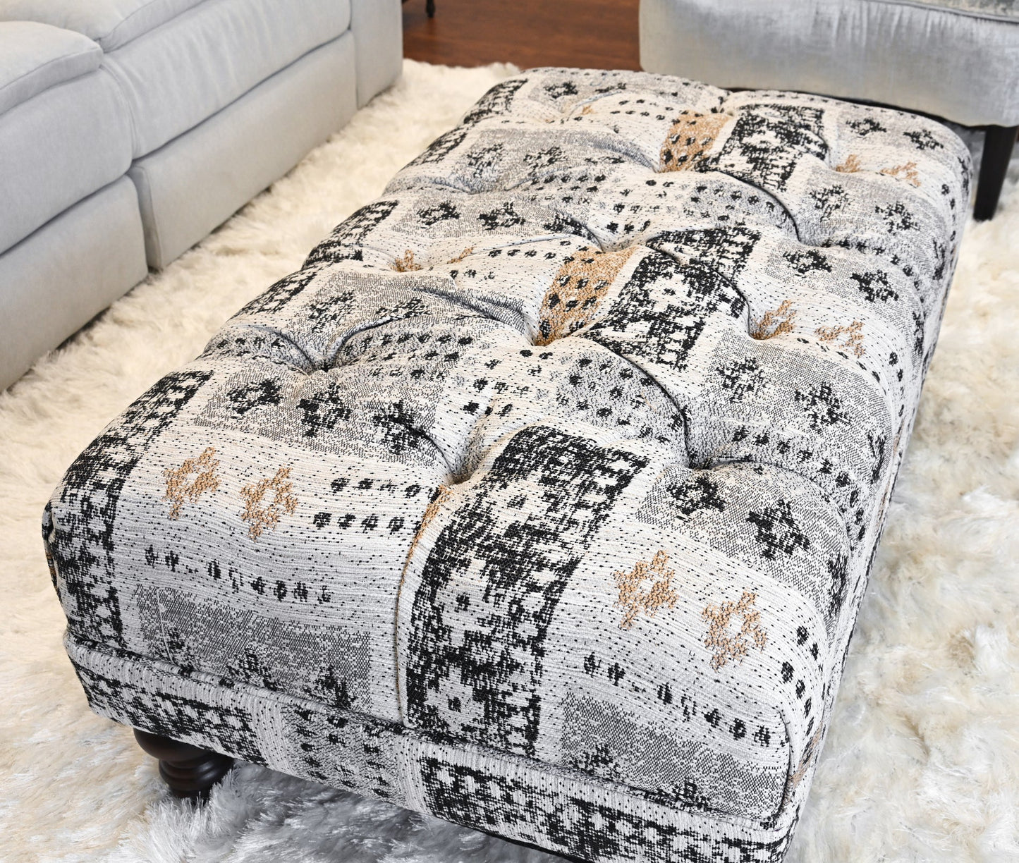 Roundhill Furniture Charbilia Fabric Tufted Cocktail Ottoman in Tupper Onyx