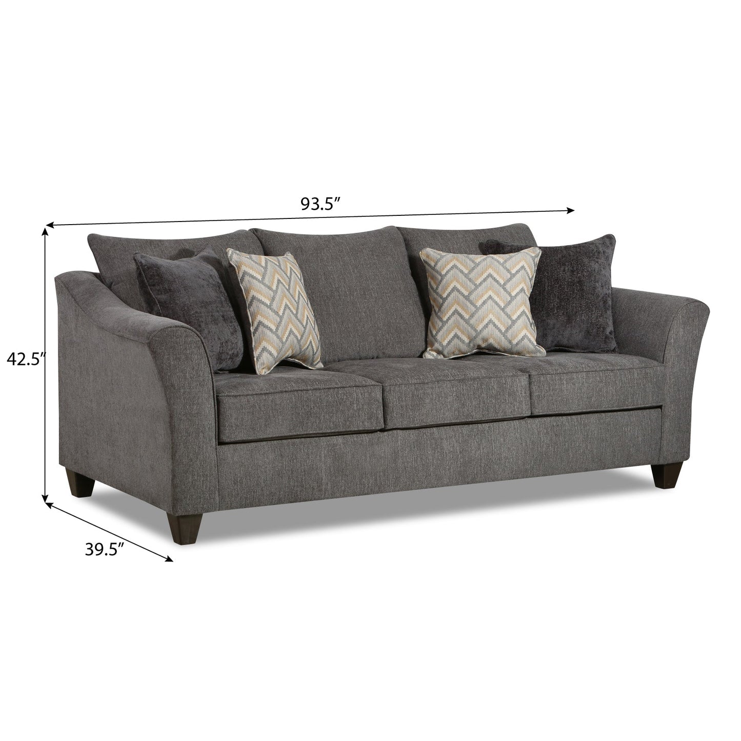 Sorpre Transitional Style Fabric Pillow Back Sofa, Charcoal