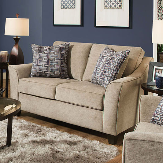 Alva Transitional Style Fabric Flared Arm Loveseat, Taupe