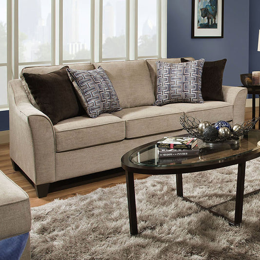 Alva Transitional Style Fabric Flared Arm Sofa, Taupe