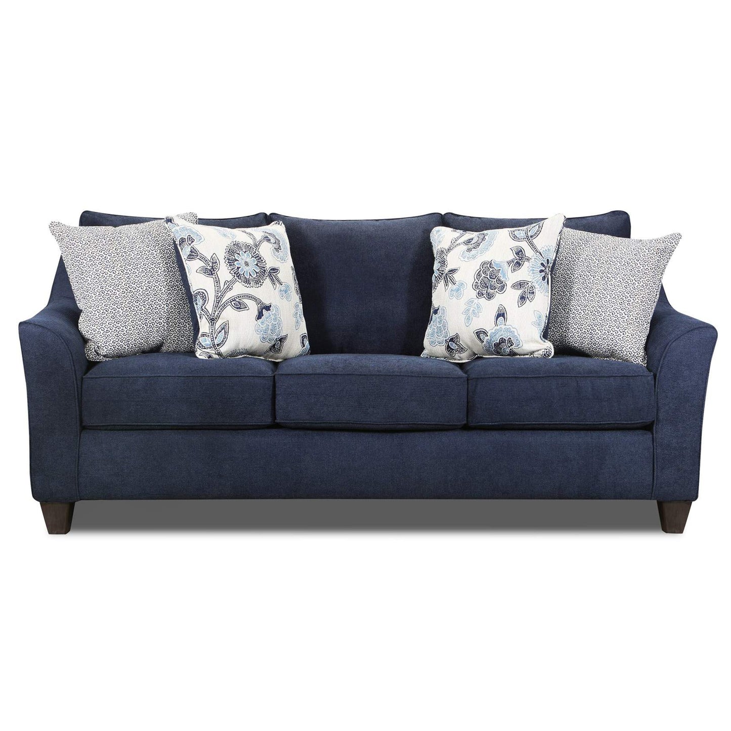 Alva Transitional Style Fabric Flared Arm Sofa, Navy