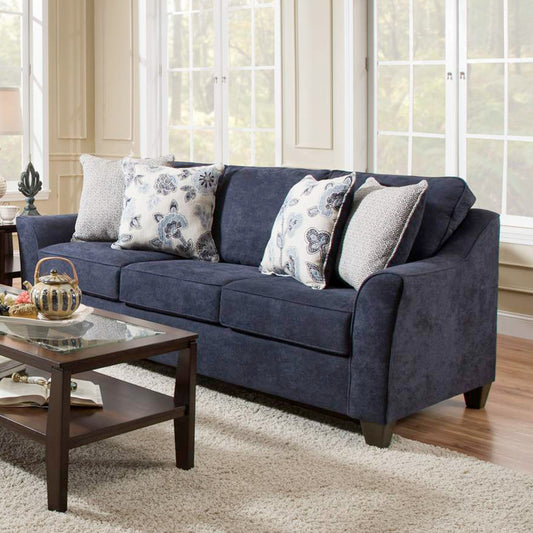 Alva Transitional Style Fabric Flared Arm Sofa, Navy