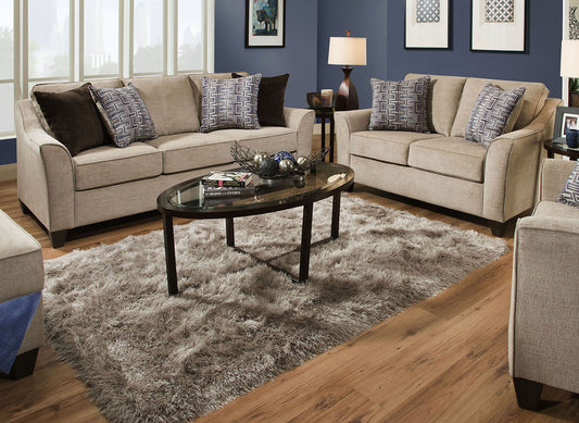 Alva Transitional Style Fabric Flared Arm Living Room Collection, Taupe