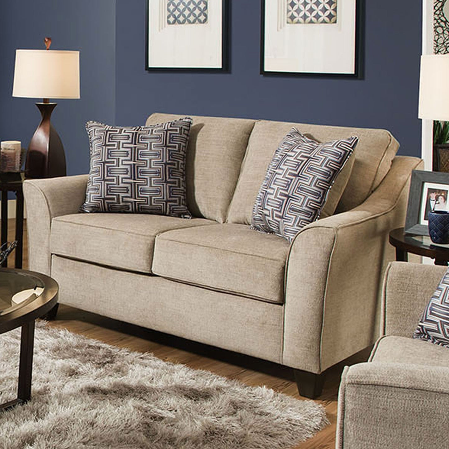 Alva Transitional Style Fabric Flared Arm Living Room Collection, Taupe