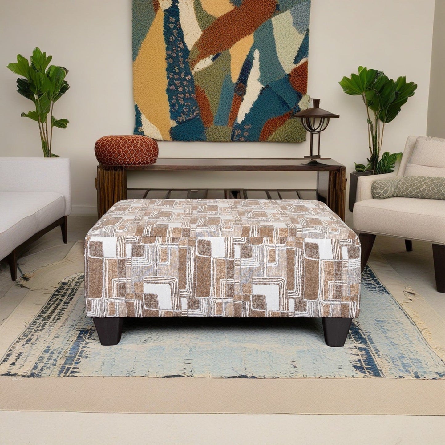 Nexus Geometric Accent Cocktail Ottoman, Two Color Options