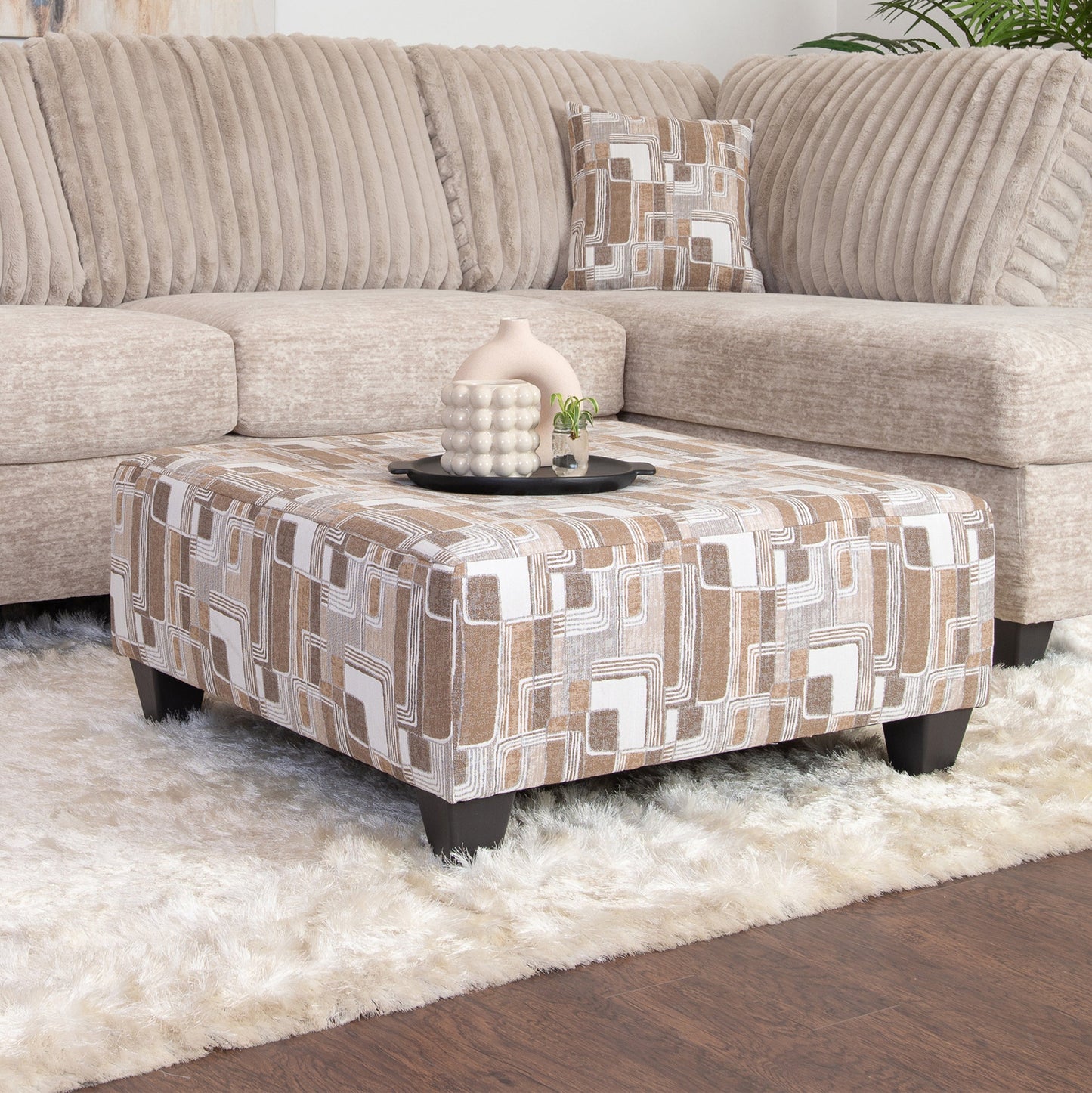 Nexus Geometric Accent Cocktail Ottoman, Two Color Options