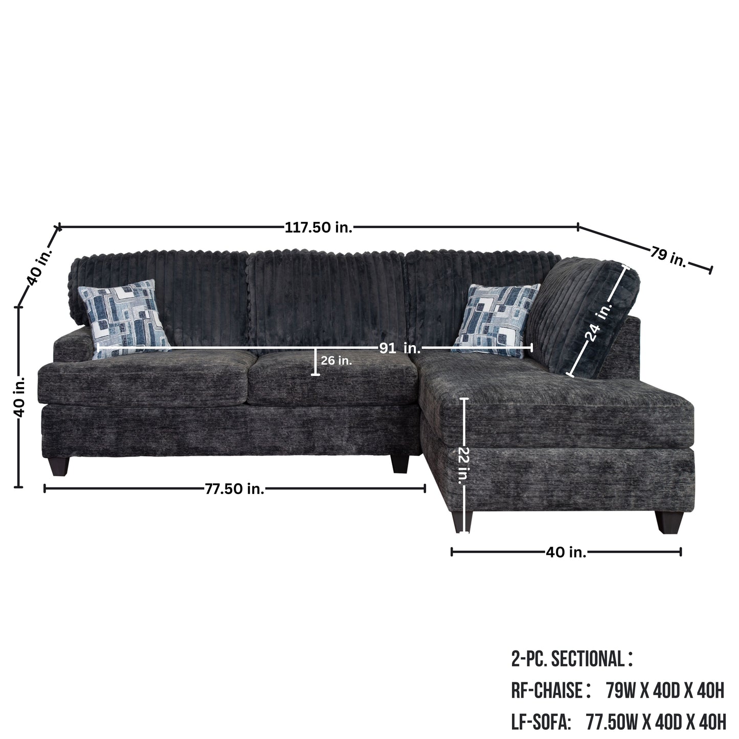 Nexus Wide Wale Corduroy L-shape Sectional with Chaise