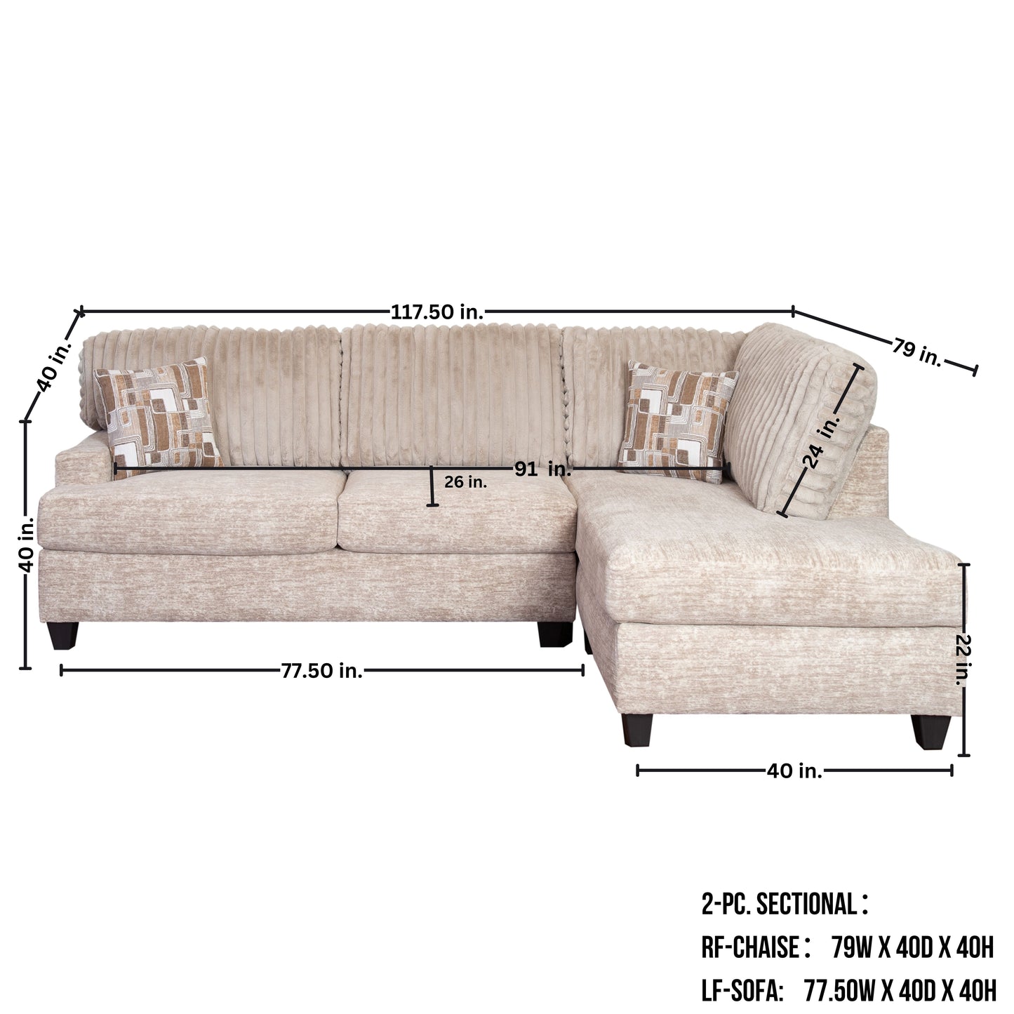 Nexus Wide Wale Corduroy L-shape Sectional with Chaise