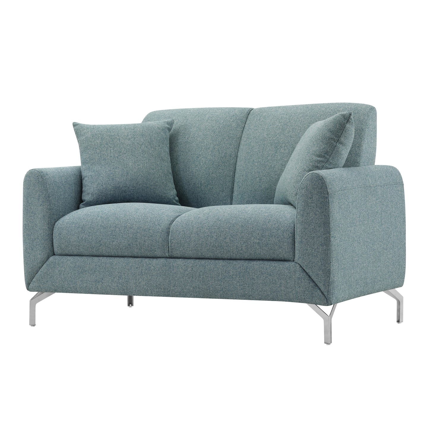 Noreen Contemporary Blue Fabric Rounded Arm Loveseat