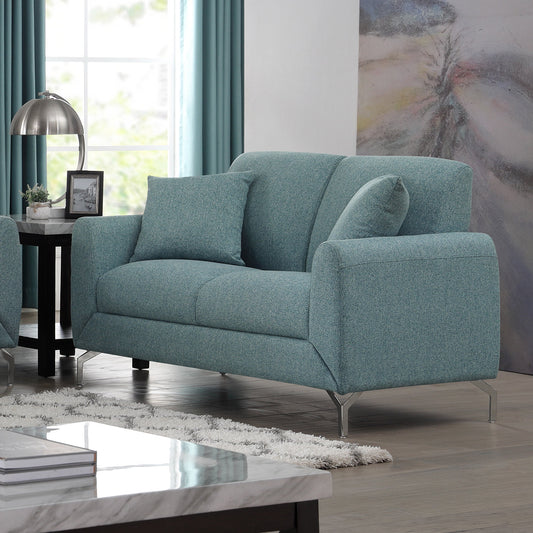 Noreen Contemporary Blue Fabric Rounded Arm Loveseat