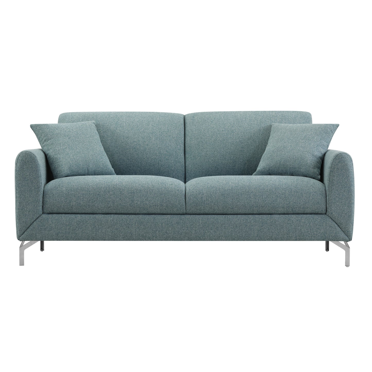 Noreen Contemporary Blue Fabric Rounded Arm Sofa