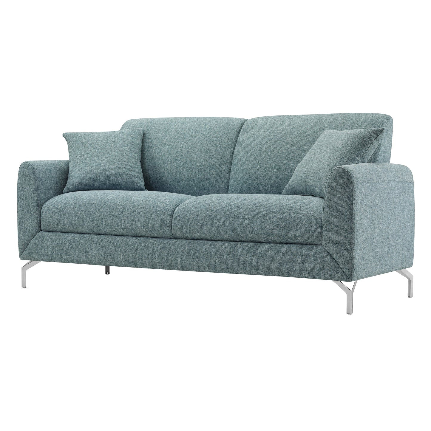 Noreen Contemporary Blue Fabric Rounded Arm Sofa