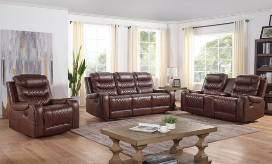 Klens Faux Leather 3-Piece Reclining Living Room Collection with Nailhead Trim, Brown