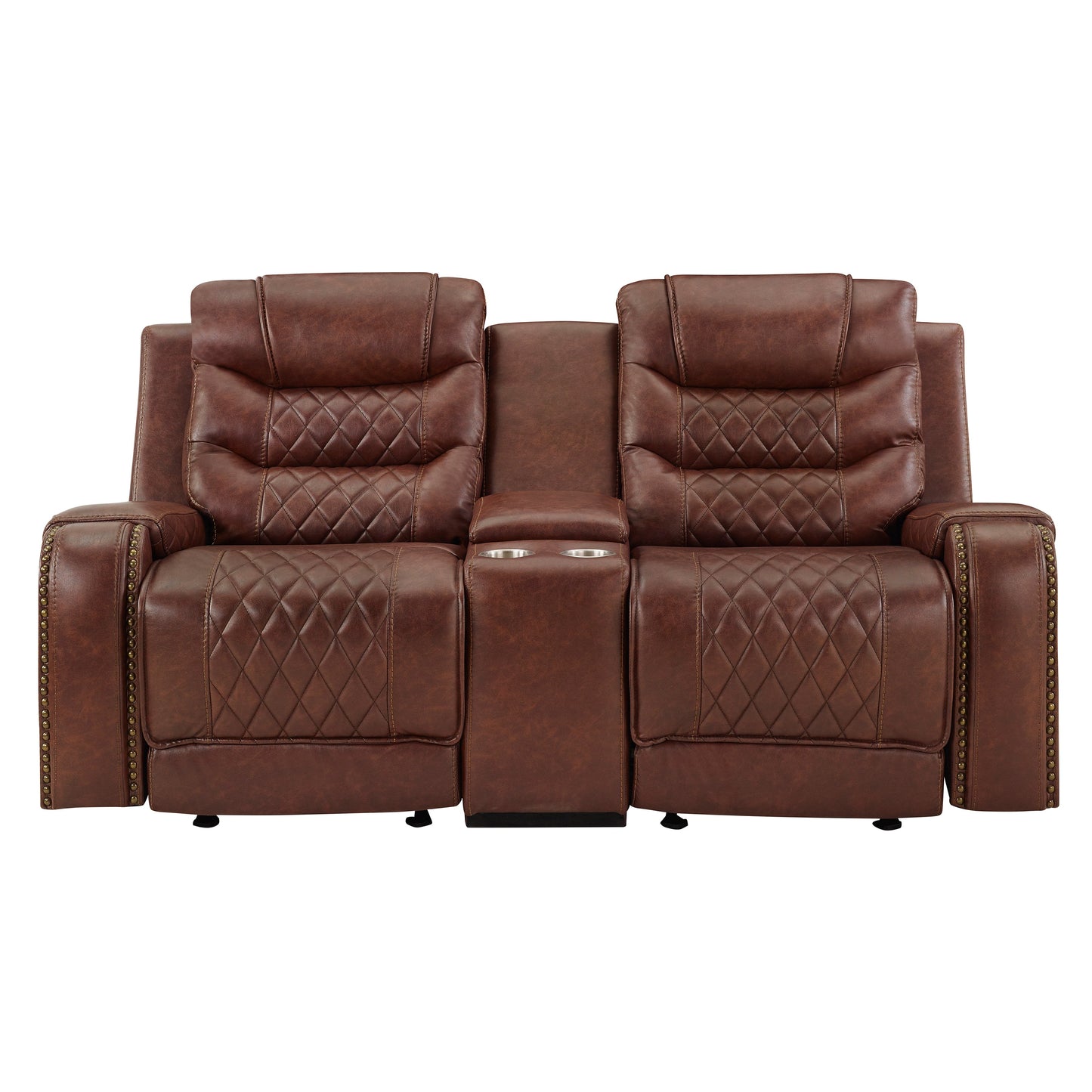 Klens Faux Leather 3-Piece Reclining Living Room Collection with Nailhead Trim, Brown