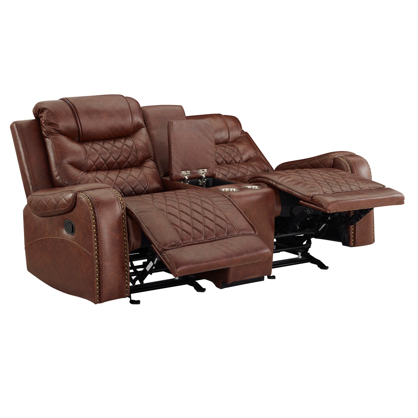 Klens Faux Leather 3-Piece Reclining Living Room Collection with Nailhead Trim, Brown