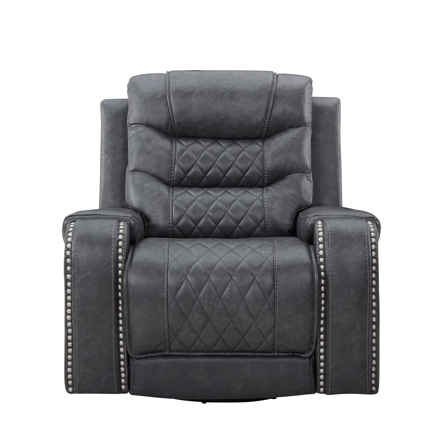 Klens Faux Leather Swivel Glider Recliner with Nailhead Trim, Gray