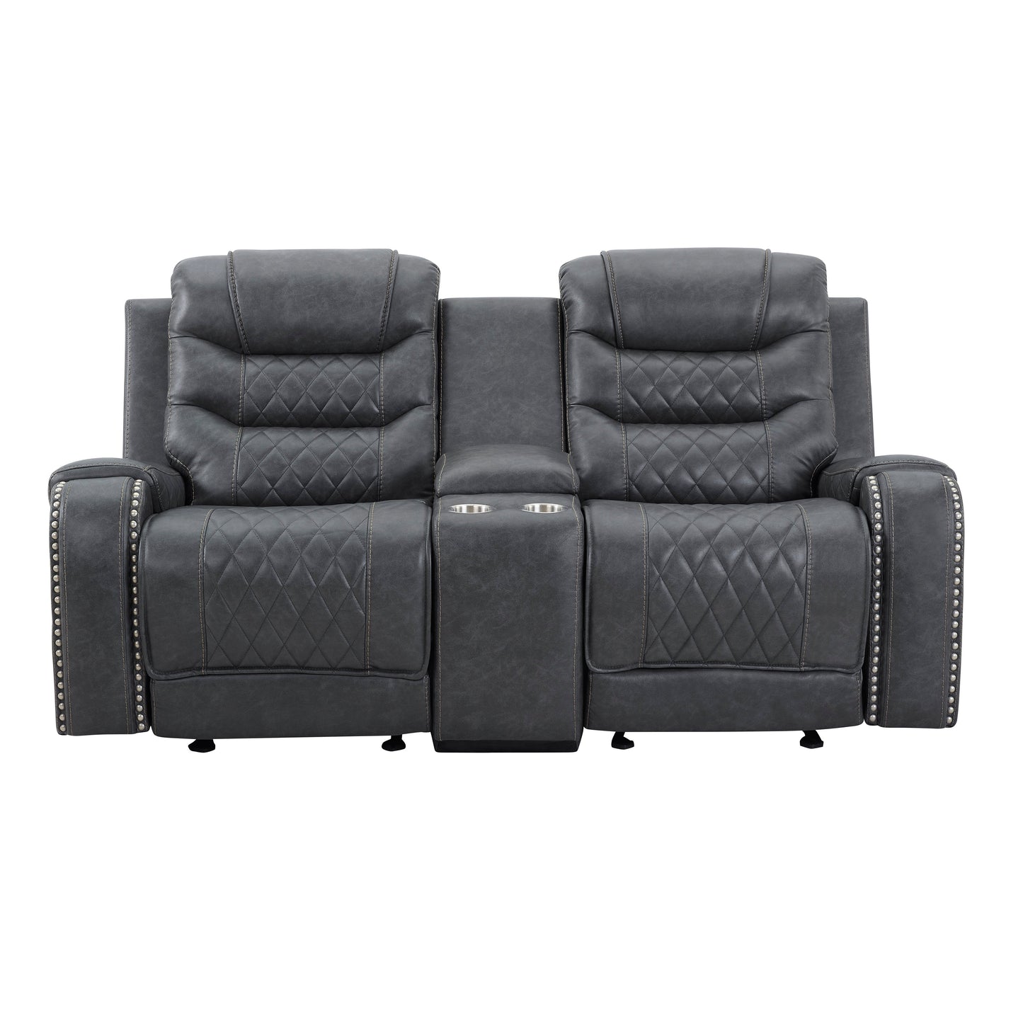 Klens Faux Leather Reclining Loveseat with Nailhead Trim, Gray