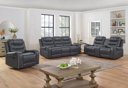 Klens Faux Leather 3-Piece Reclining Living Room Collection with Nailhead Trim, Gray