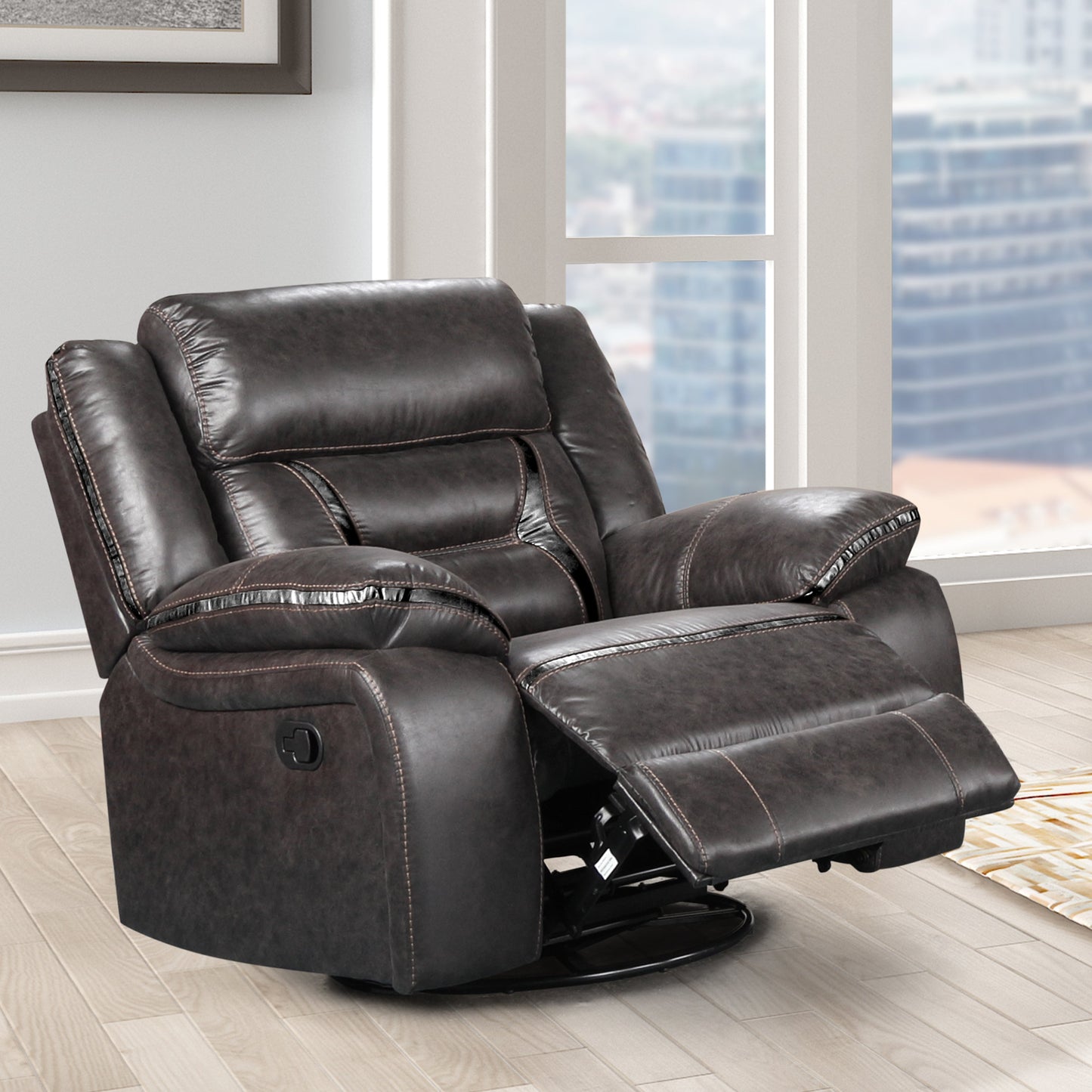 Elkton Manual Motion Recliner with Storage Console, Dark Chesnut