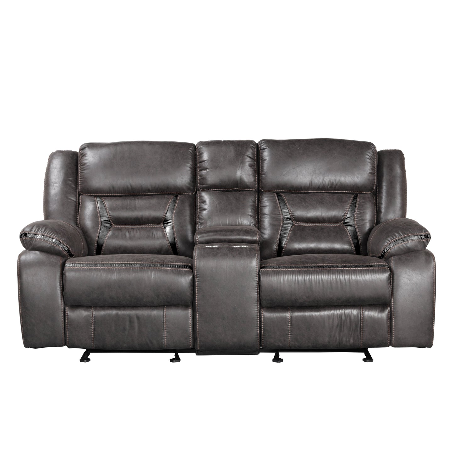 Elkton Manual Motion Reclining Loveseat with Storage Console, Dark Chesnut