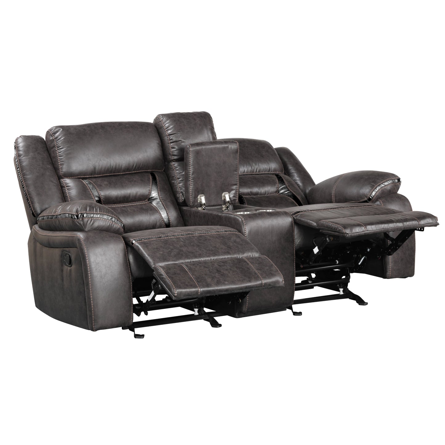 Elkton Manual Motion Reclining Loveseat with Storage Console, Dark Chesnut