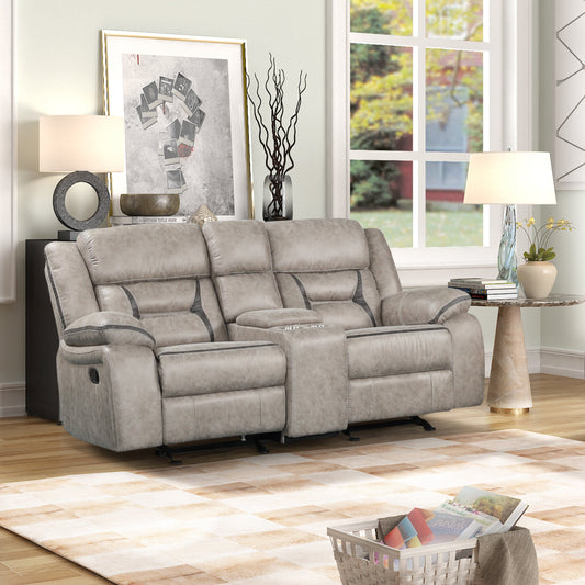 Elkton Manual Motion Reclining Loveseat with Storage Console, Taupe