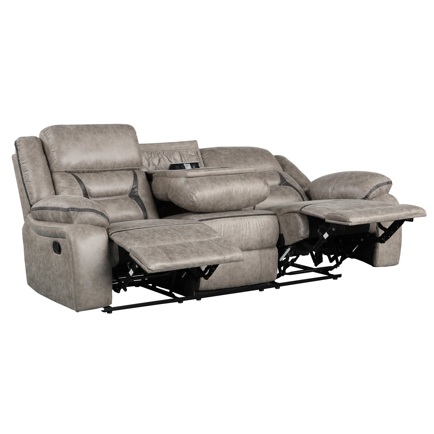 Elkton Manual Motion Reclining Sofa with Storage Console, Taupe