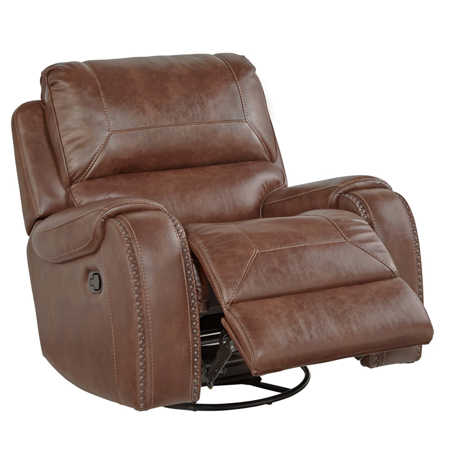 Achern Brown Leather Nailhead Swivel Glider Recliner