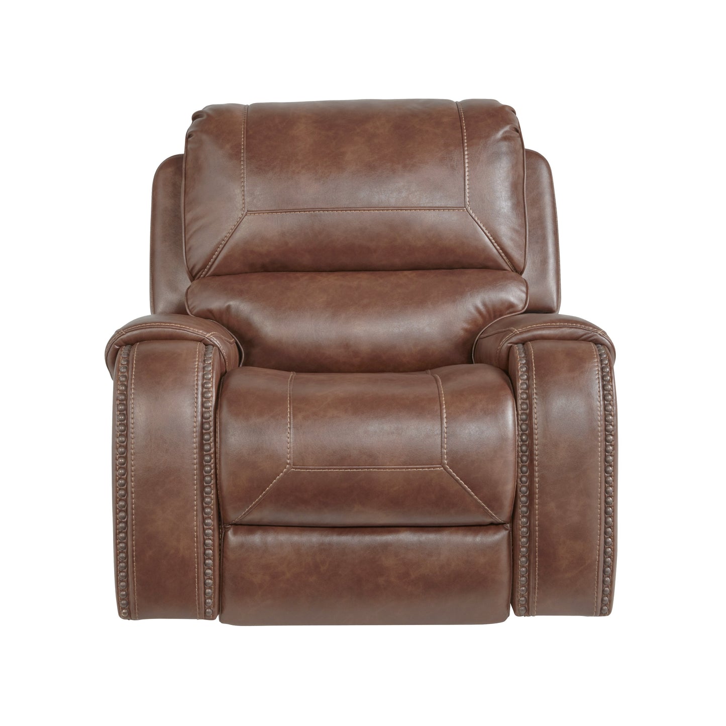 Achern Brown Leather Nailhead Swivel Glider Recliner