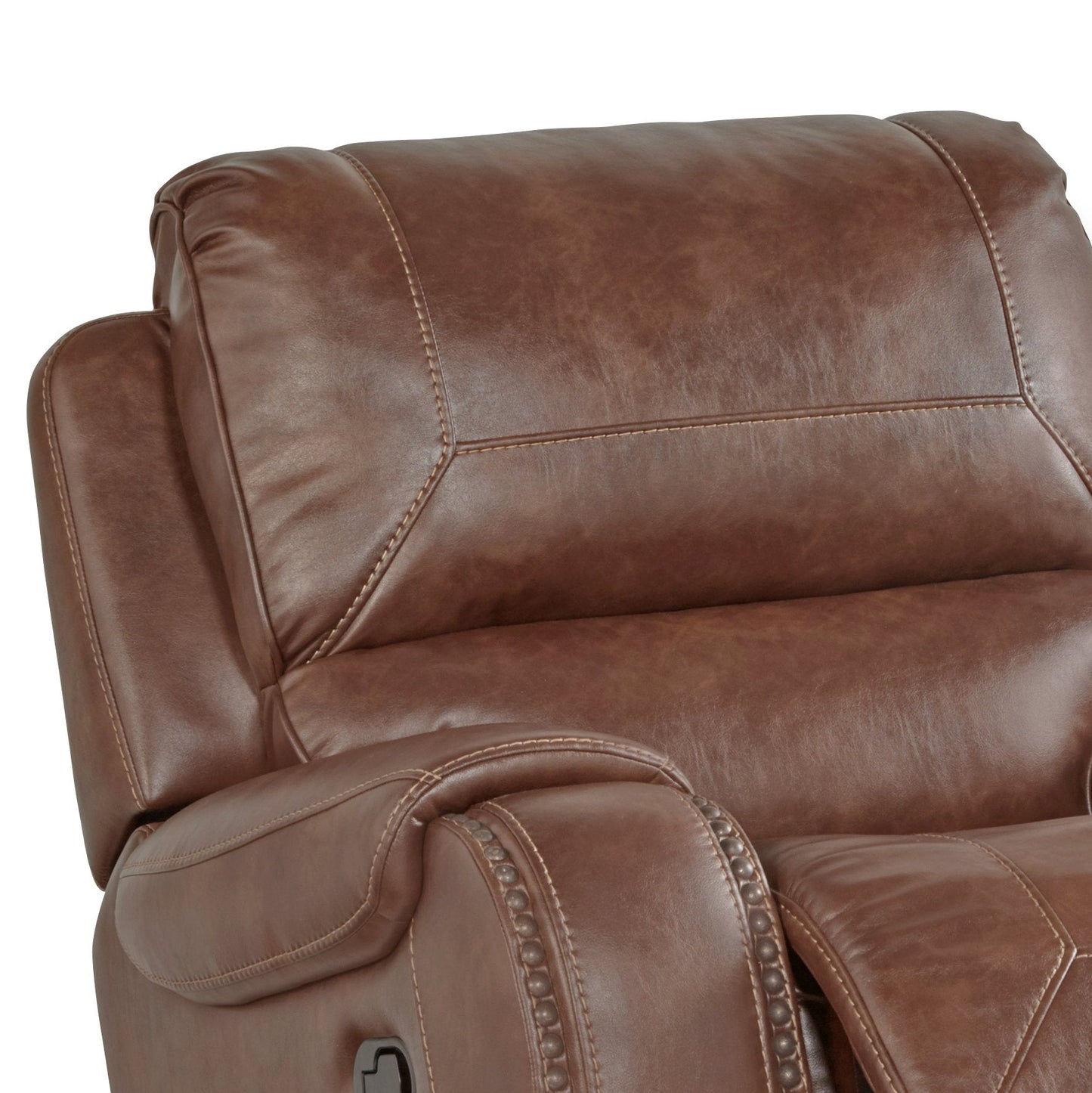 Achern Brown Leather Nailhead Swivel Glider Recliner