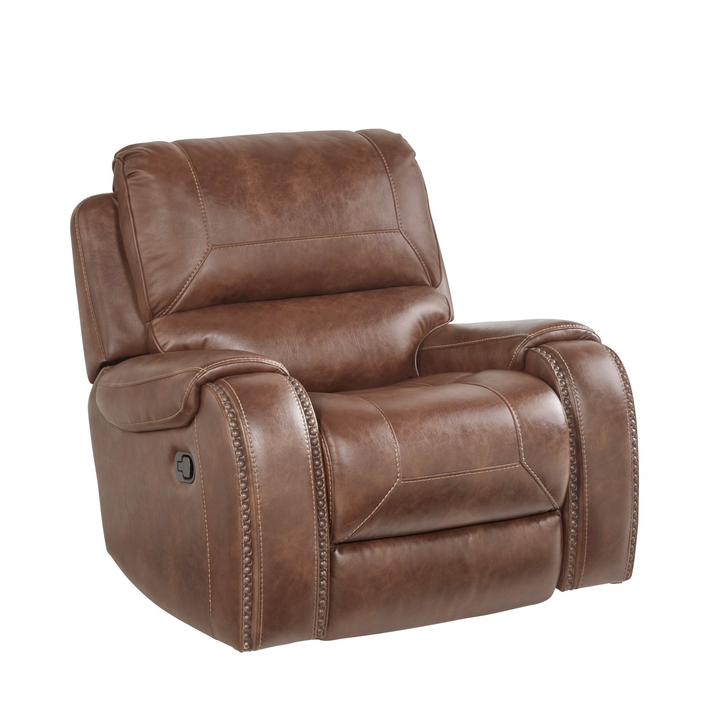 Achern Brown Leather Nailhead Swivel Glider Recliner