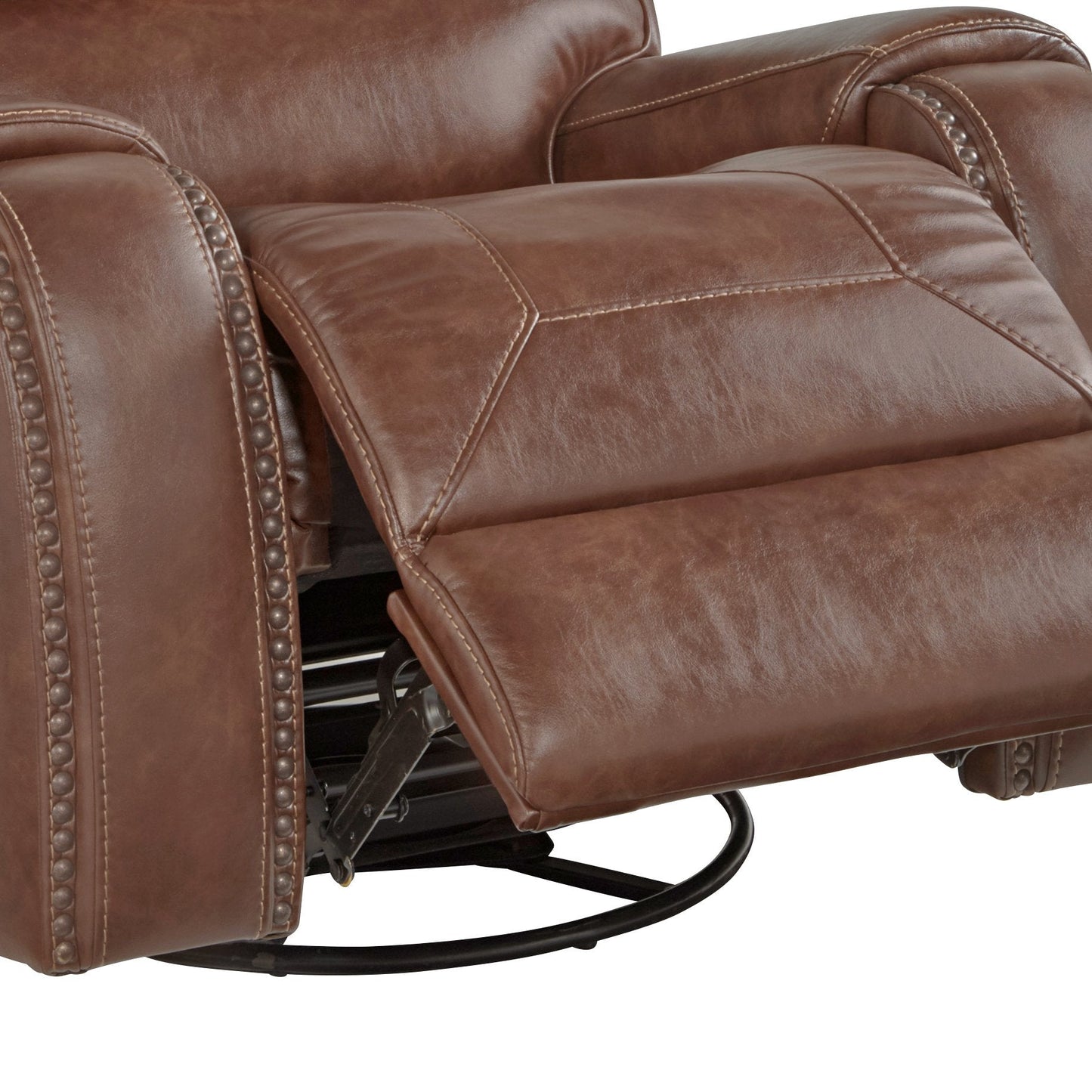 Achern Brown Leather Nailhead Swivel Glider Recliner