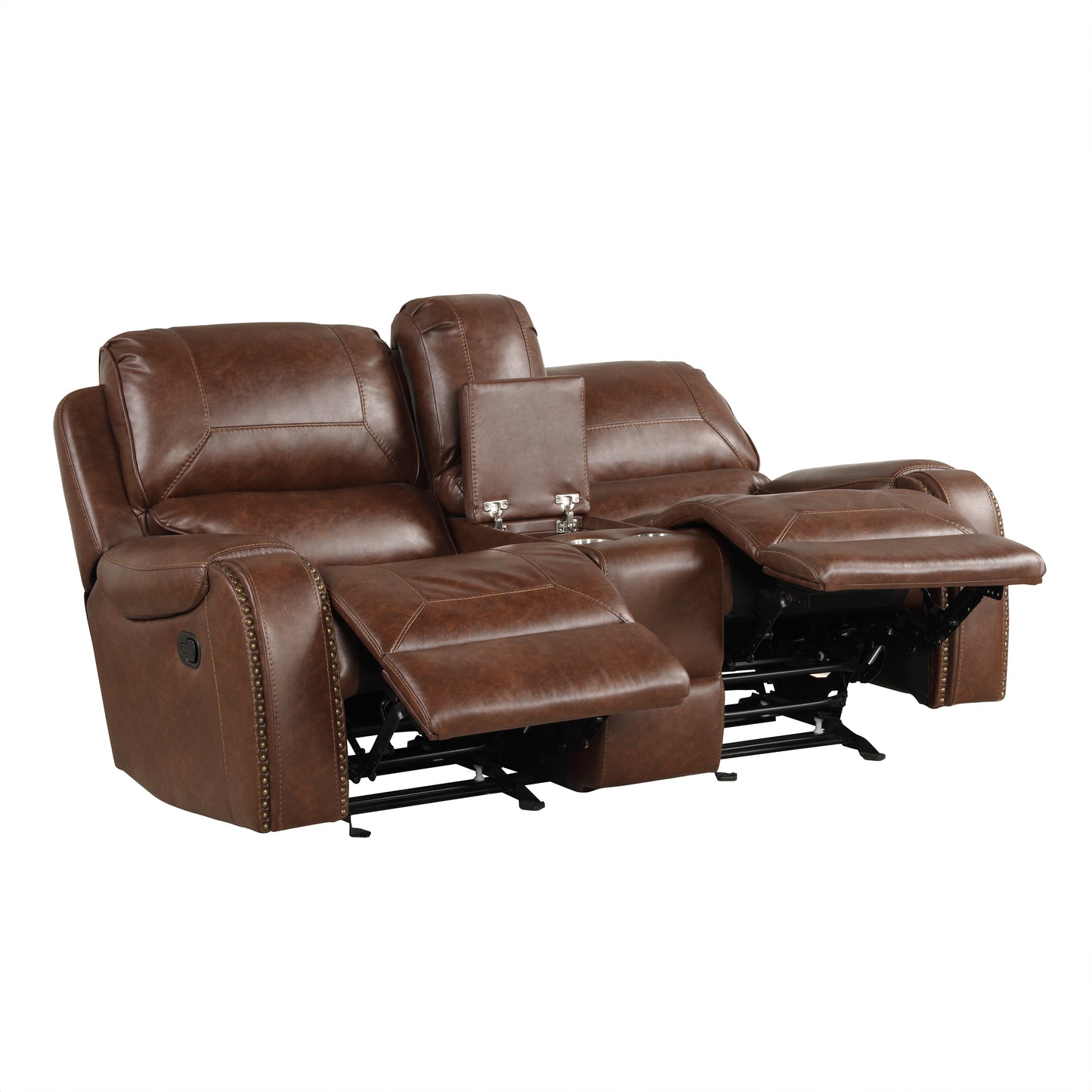 Achern Brown Leather-Air Nailhead Manual Reclining Living Room Collection