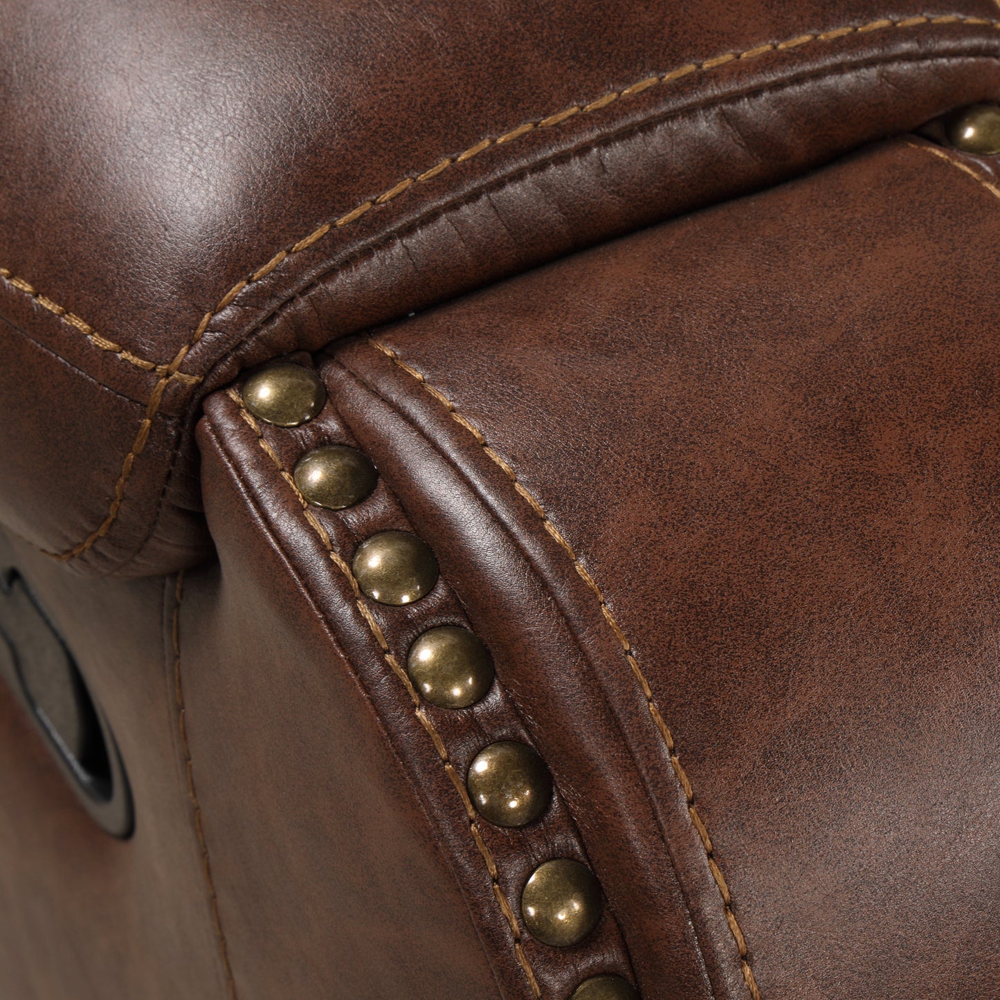 Achern Brown Leather-Air Nailhead Manual Reclining Living Room Collection