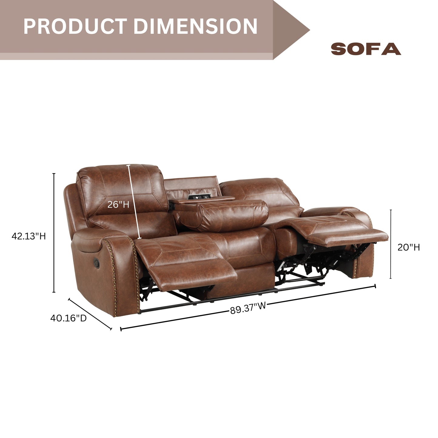 Achern Brown Leather-Air Nailhead Manual Reclining Living Room Collection