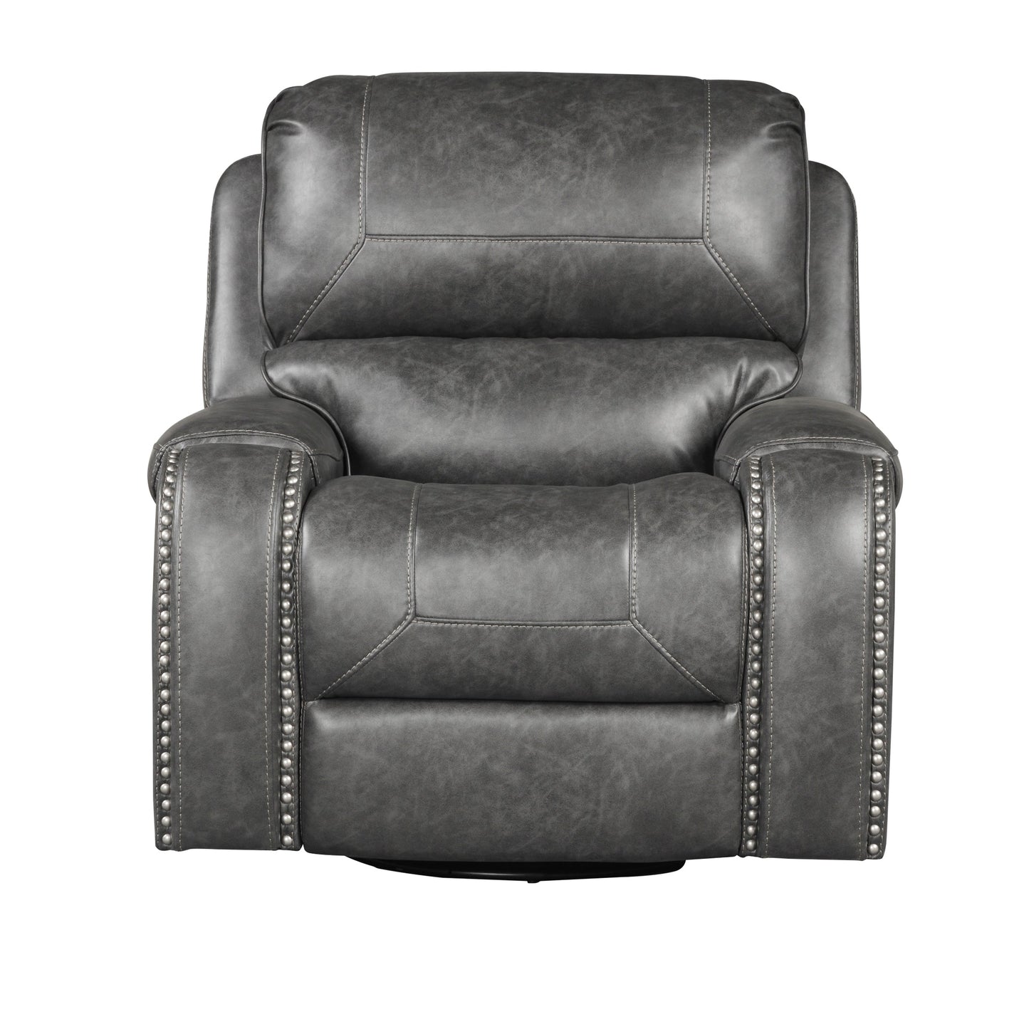 Achern Gray Leather-Air Nailhead Swivel Glider Recliner