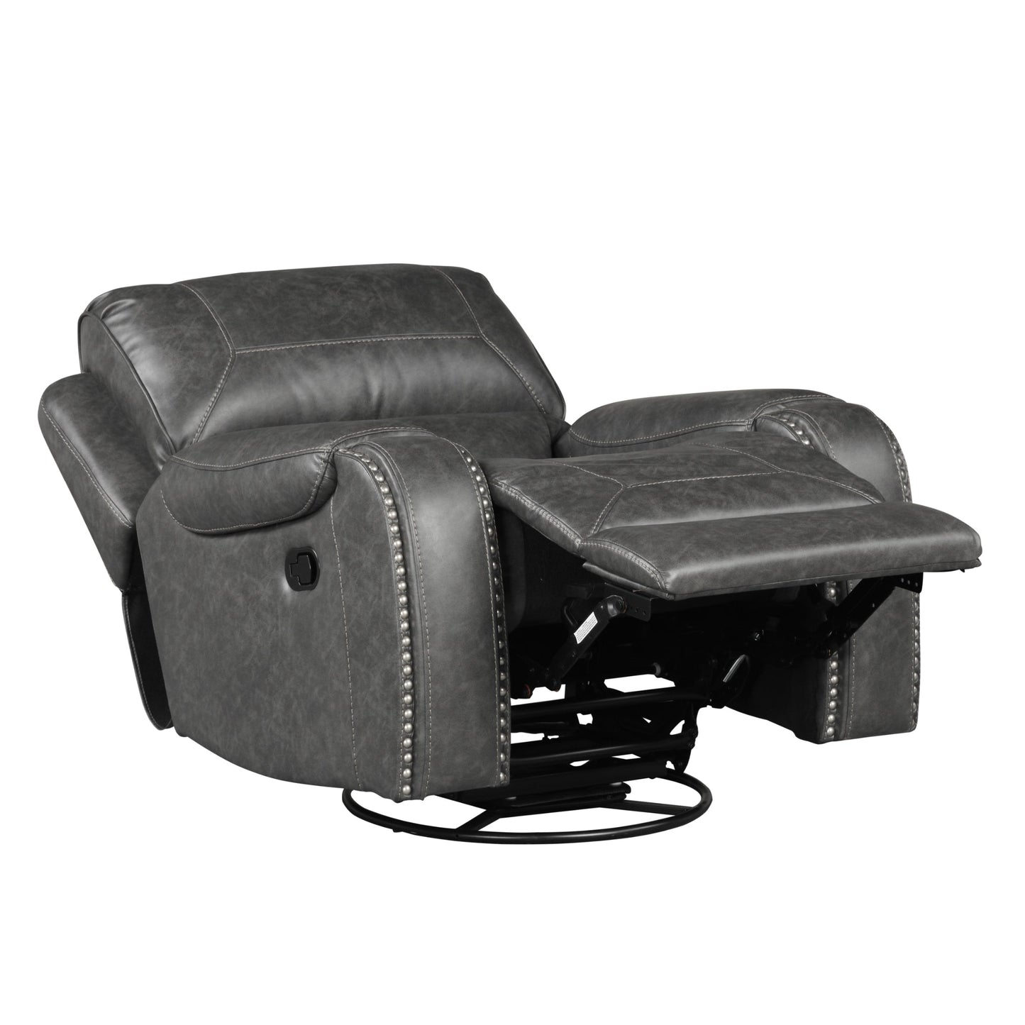 Achern Gray Leather-Air Nailhead Swivel Glider Recliner