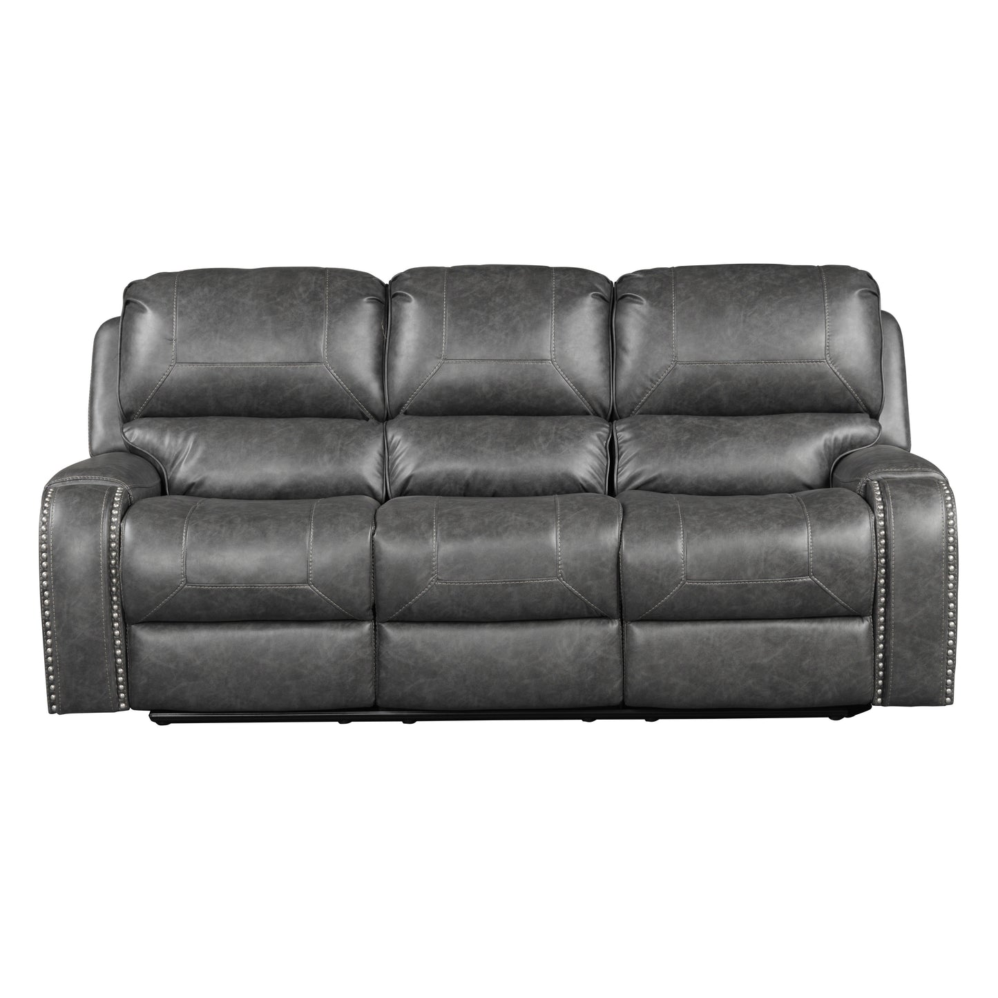 Achern Gray Leather-Air Nailhead Manual Reclining Living Room Collection