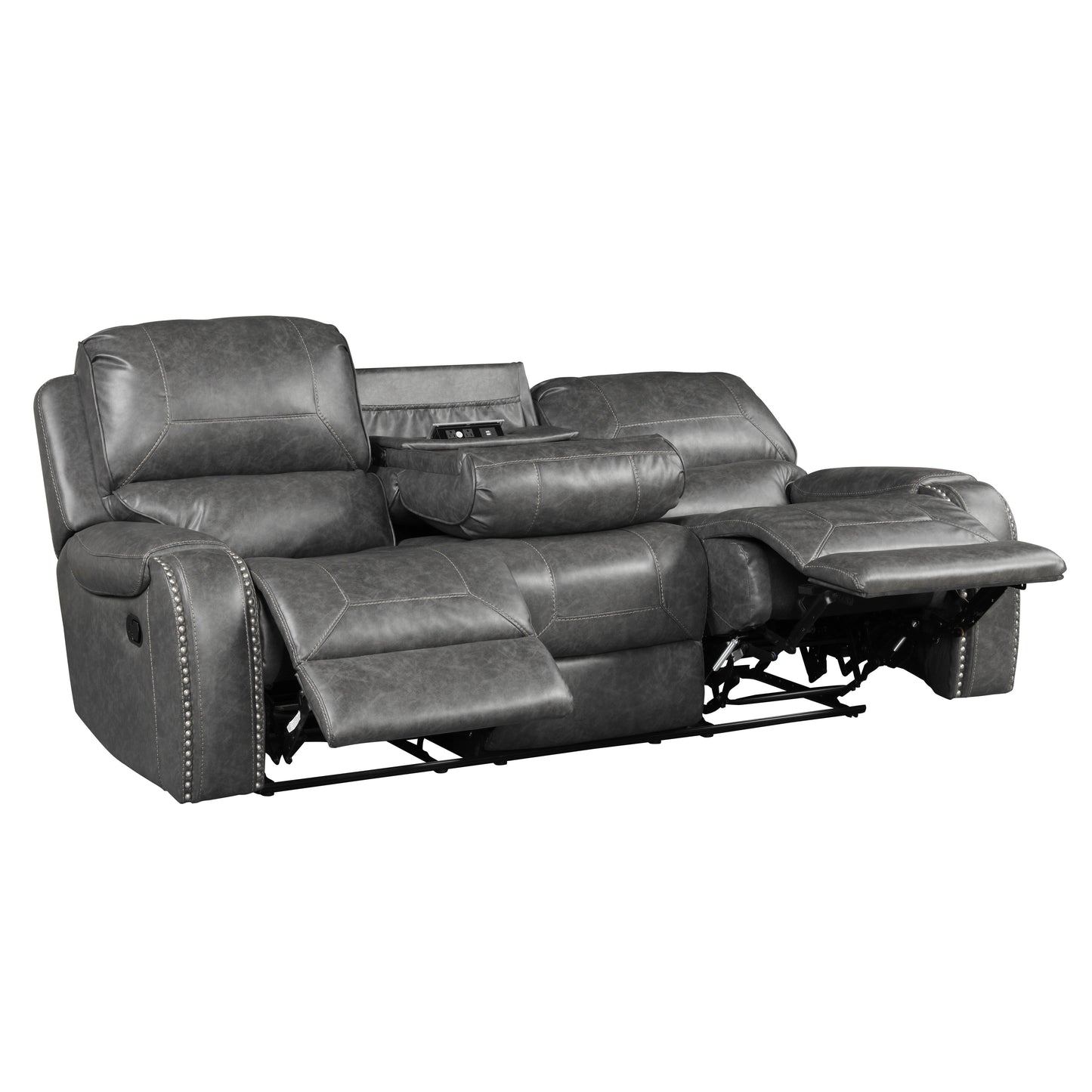 Achern Gray Leather-Air Nailhead Manual Reclining Living Room Collection