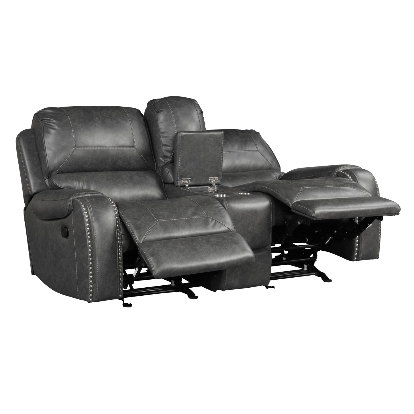 Achern Gray Leather-Air Nailhead Manual Reclining Living Room Collection