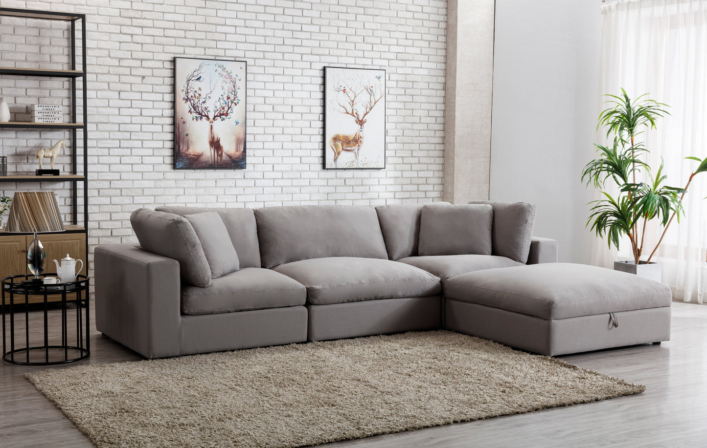 Rivas Contemporary Feather Fill 5-Piece Modular Sectional Sofa with Ottoman, Graphite