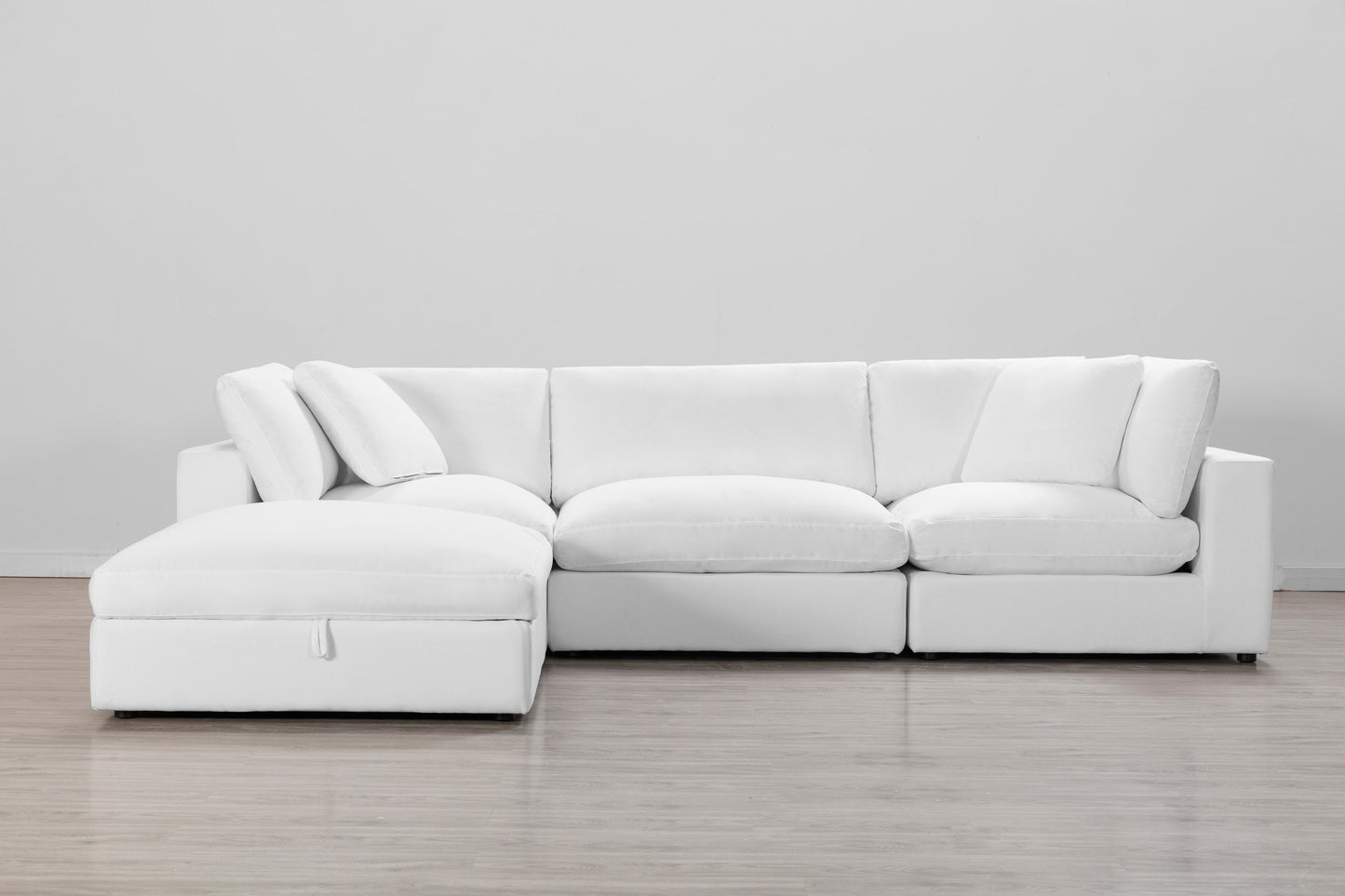 Rivas Contemporary Feather Fill 4-Piece Modular Sectional Sofa, White