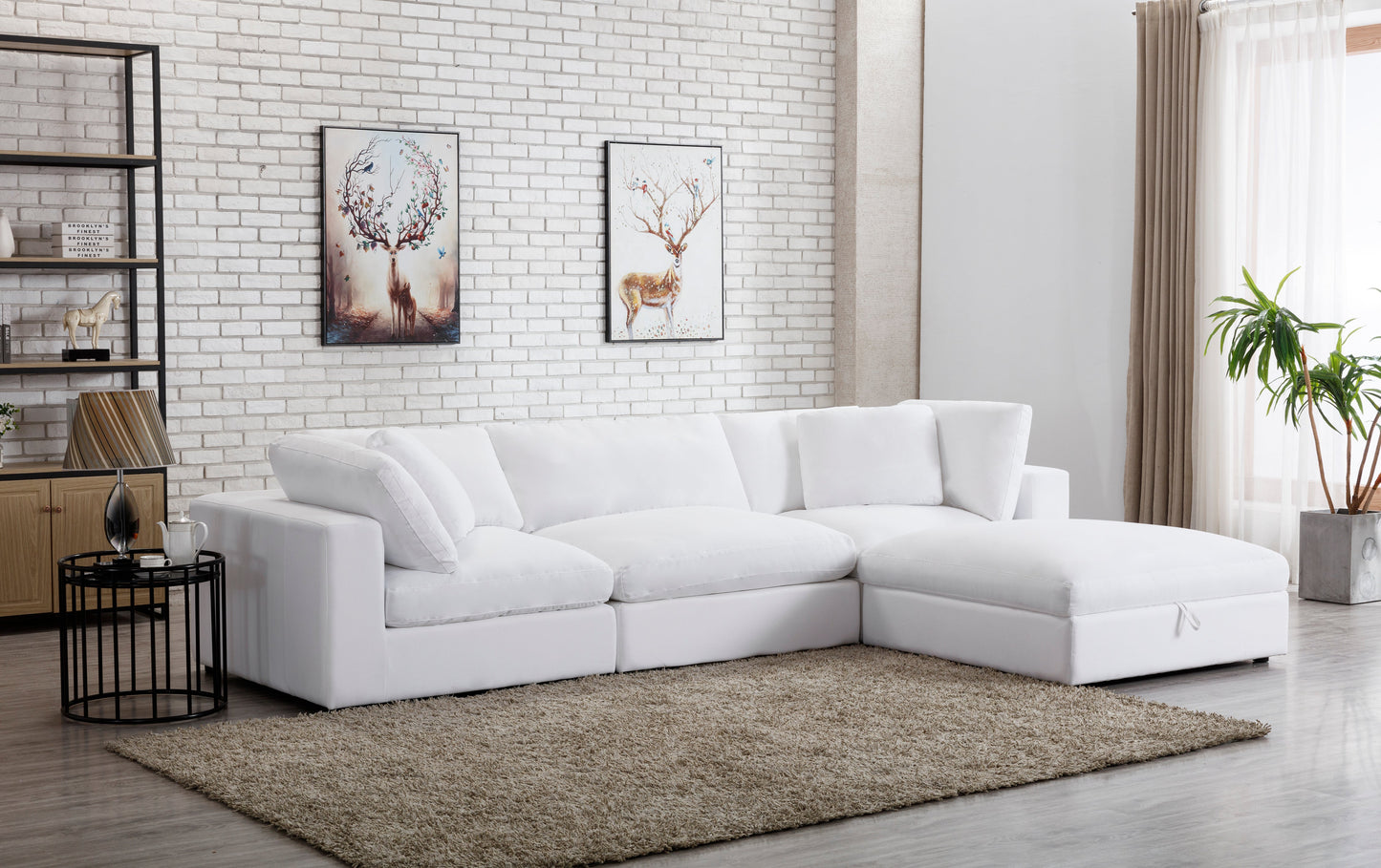 Rivas Contemporary Feather Fill 4-Piece Modular Sectional Sofa, White