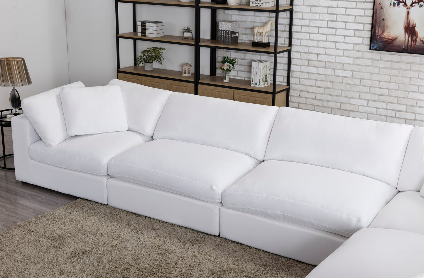 Rivas Contemporary Feather Fill 5-Piece Modular Sectional Sofa with Ottoman, White