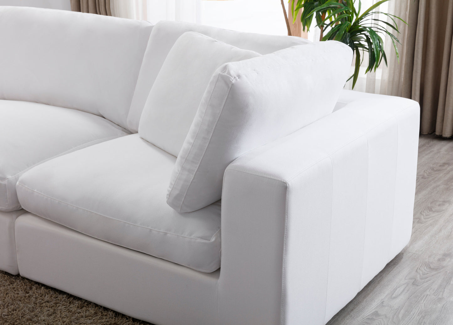 Rivas Contemporary Feather Fill 5-Piece Modular Sectional Sofa with Ottoman, White