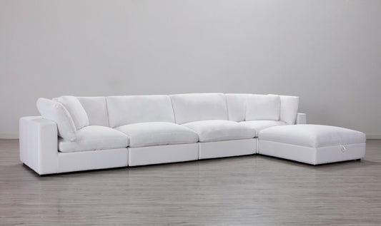 Rivas Contemporary Feather Fill 5-Piece Modular Sectional Sofa with Ottoman, White